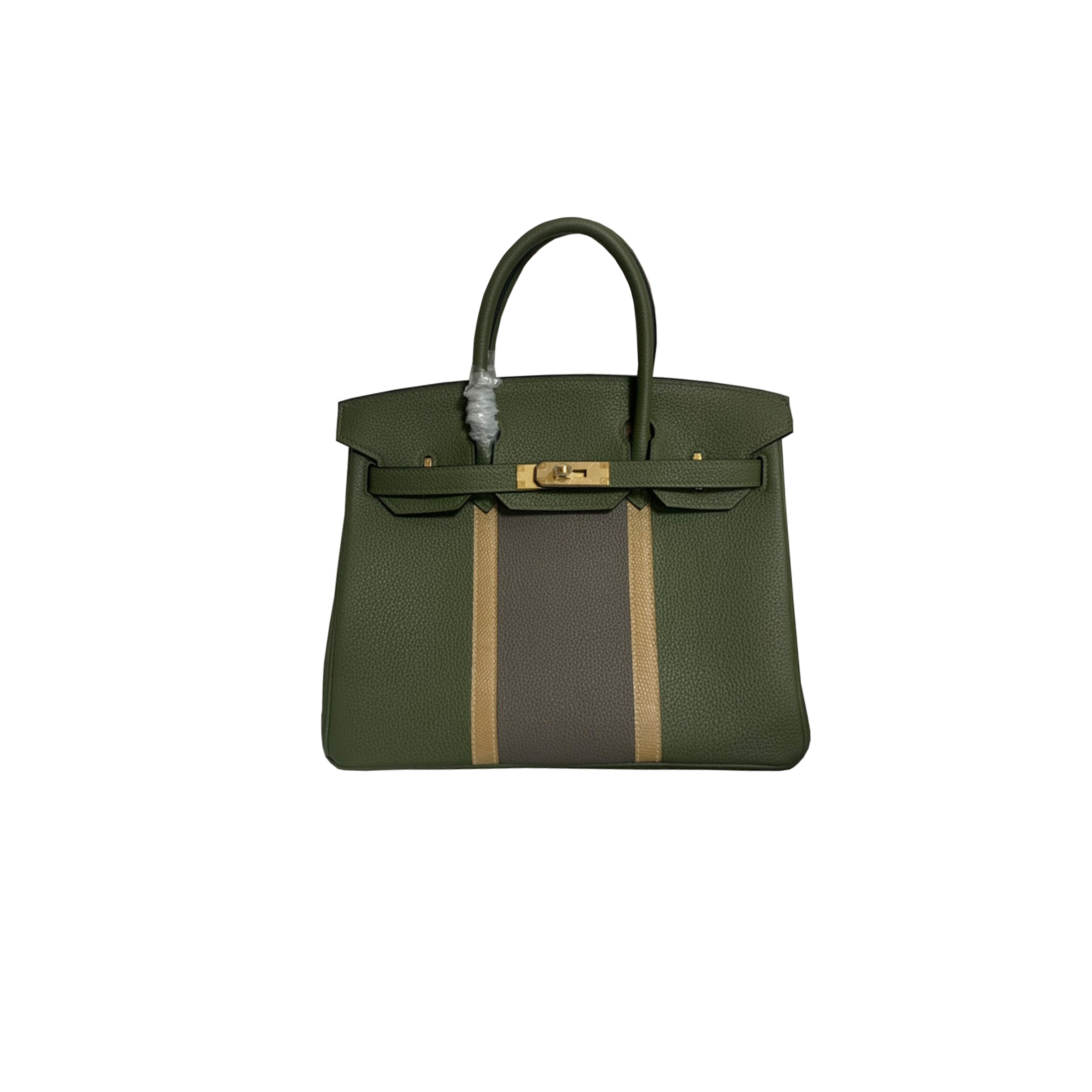 HERMÈS BIRKIN 30 TOGO LEATHER JUNGLE GREEN PEWTER GREY APRICOT LIZARD GOLD BUCKLE BAG H028365CC18 (30*23*15cm)